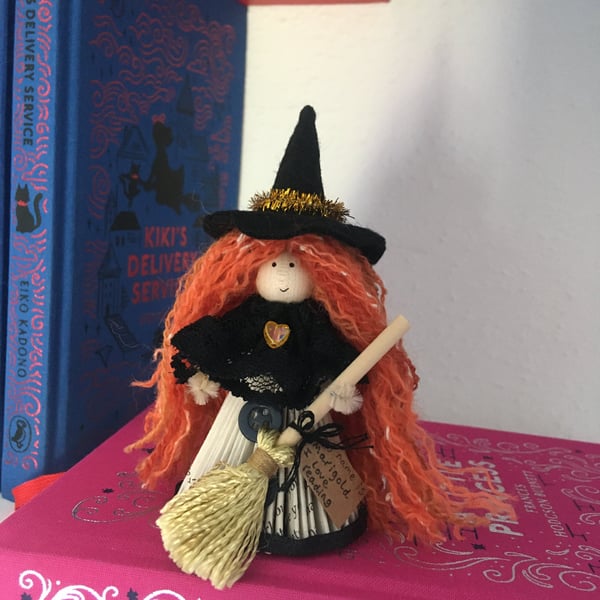 Witch Fairy Doll Decoration - Folded Book Art - Orange - Witch Core Decor