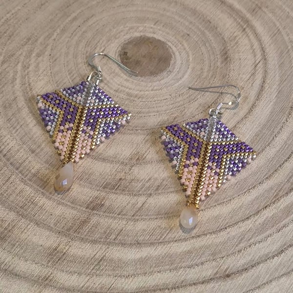 Aztec beaded sterling silver earrings, sparkly, statement jewellery (EAR-0002)