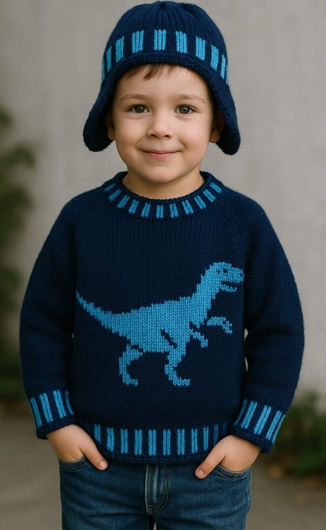 Knitting Pattern Dinosaur Sweater and Hat (Velociraptor). Digital Pattern