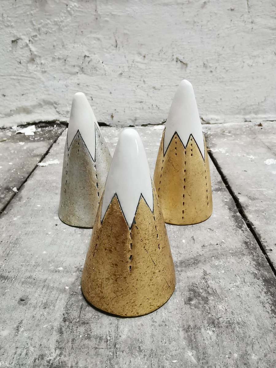 Golden mountain ceramic ornament 2-alpine scene-fantasy-ceramic sculpture-glossy