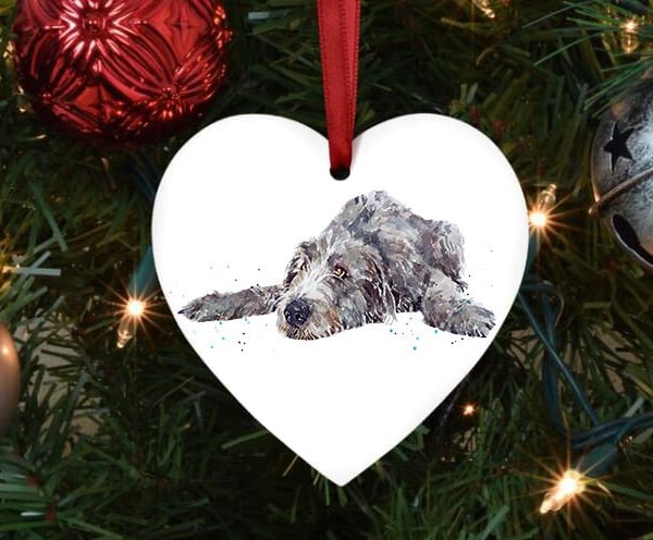 Irish Wolfhound Heart Tree Decoration.Irish Wolfhound Xmas Tree Decoration,Irish