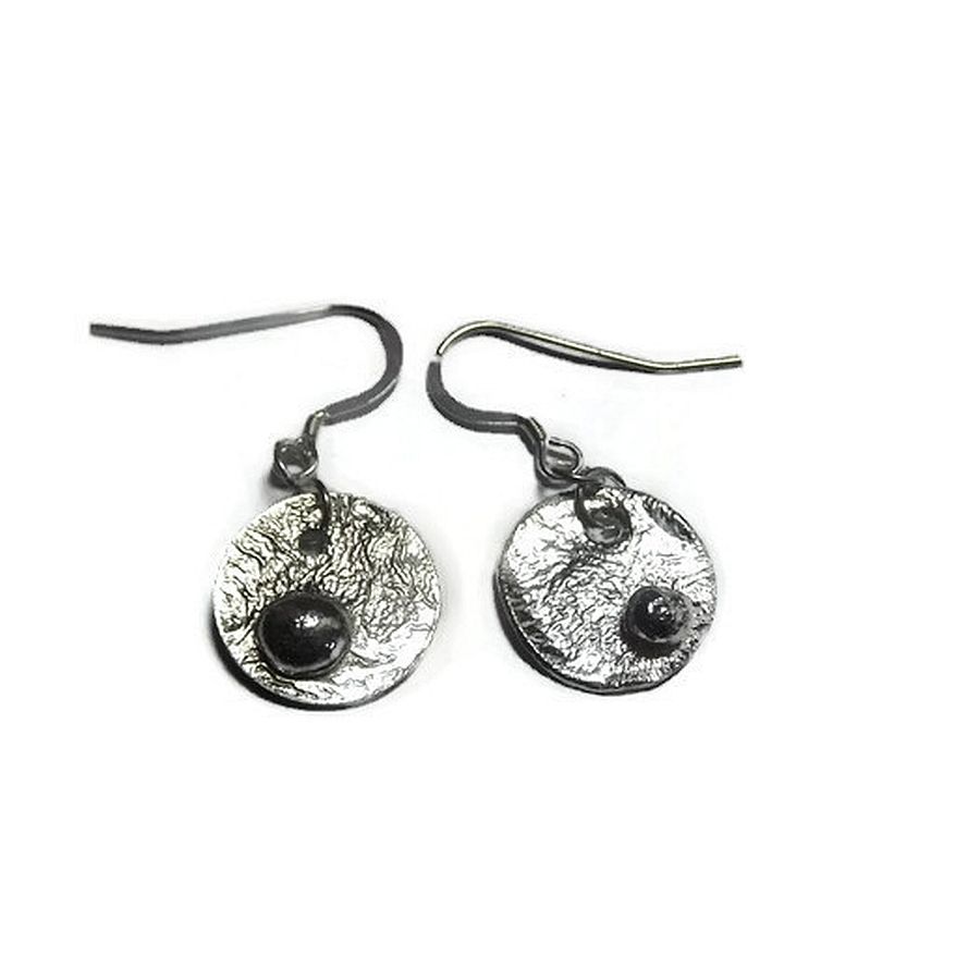 small, reticulated sterling silver disc earrings