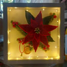 Handmade Poinsettia Christmas Shadow Box - Light-Up Festive Wall Decor 