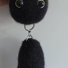 Handmade Crochet Black Cat Keychain with Hanging Body Bag charm