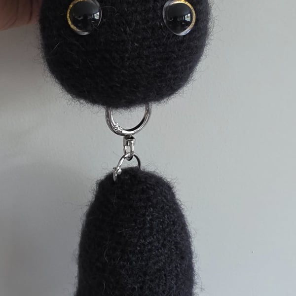 Handmade Crochet Black Cat Keychain with Hanging Body Bag charm