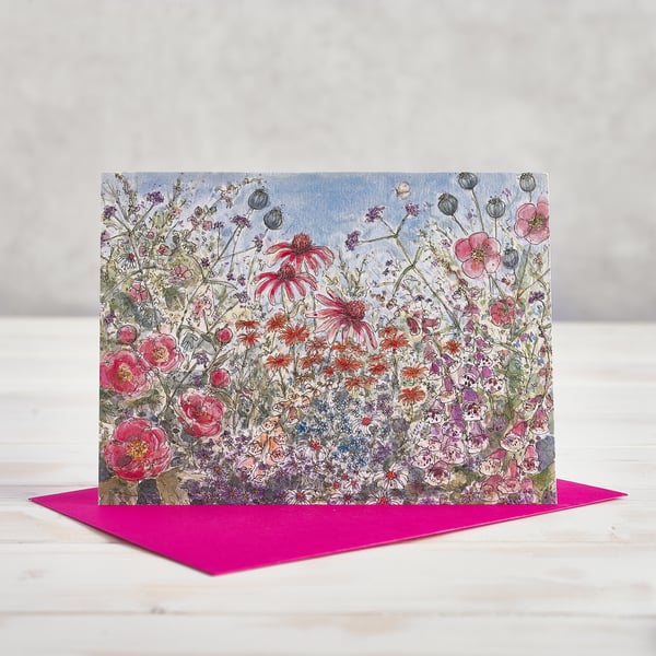 Pink Summer Flowers Greetings Card