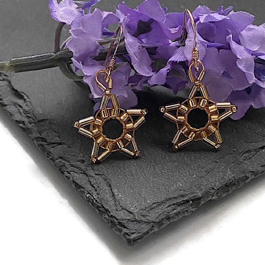 Gold Filled Beaded Star Earrings