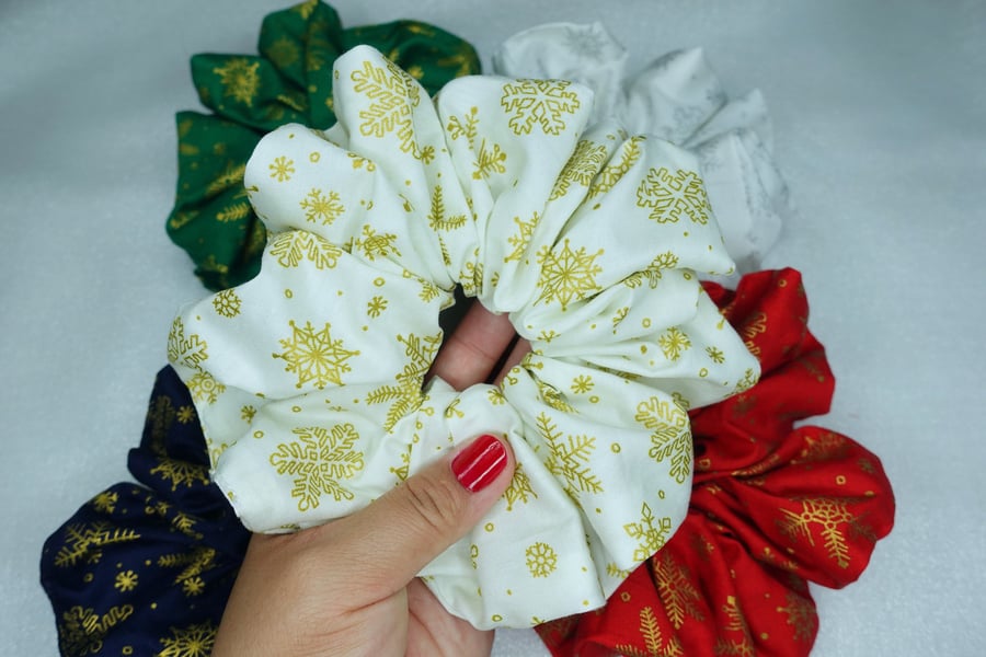 Christmas Scrunchies, Snowflake Scrunchies, XXL Xmas Scrunchies, Christmas Gifts