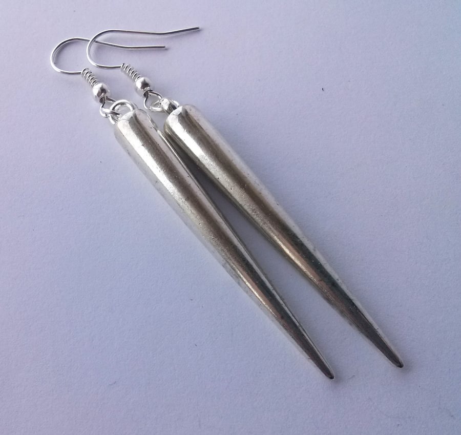 Gothic Long Silver Plate Spike Earrings