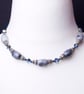 Blue marble necklace - natural grey marble with blue rainbow glass and beads - Image 1