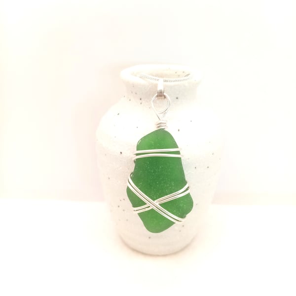 Wire Wrapped Sea Glass Necklace 