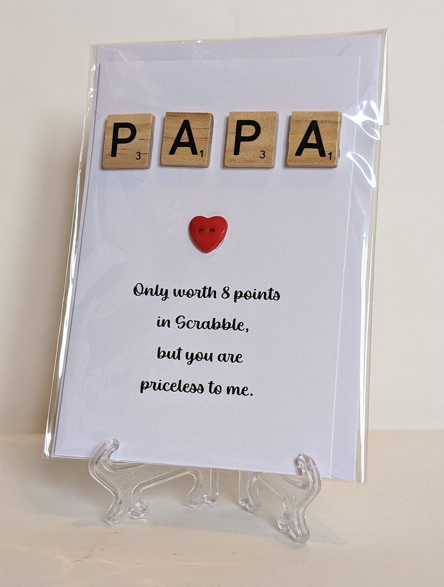  Papa only worth 8 points in Scrabble greetings card
