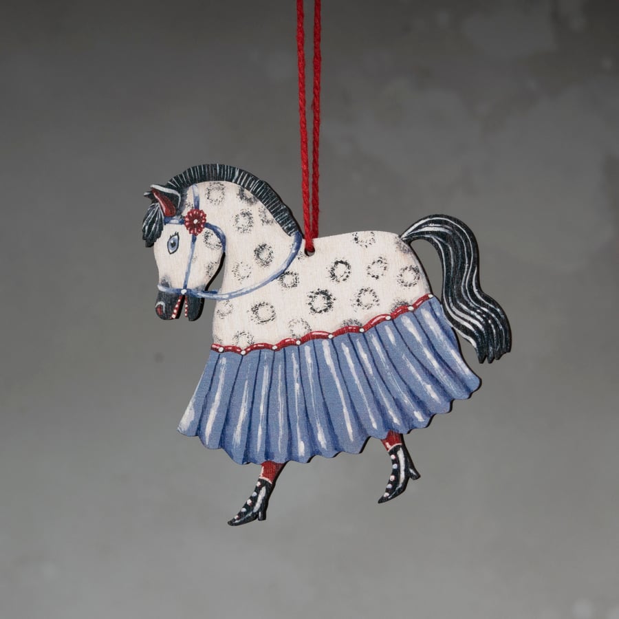 Wooden hanging decoration of a hobby horse called Jerry. All year round décor