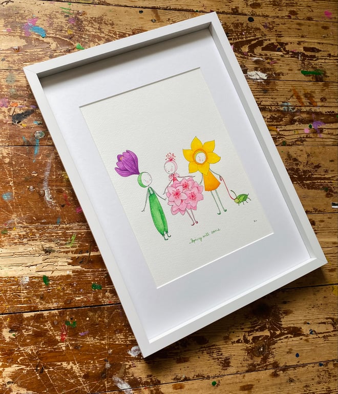 Spring Will Come - Framed  A4 Original illustration with Poem 