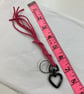 Pink Suede Keyring Bag Charm w Gunmetal coloured Heart-shaped Carabiner clasp - Image 4