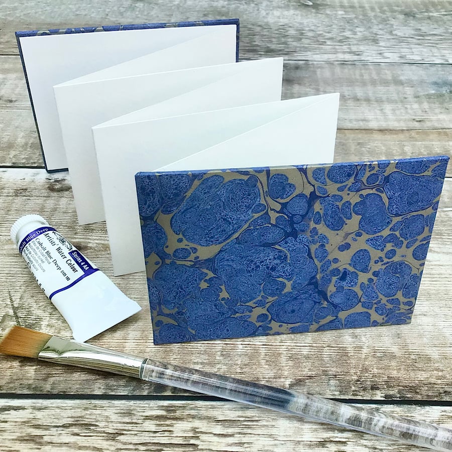 Mini Watercolour Sketchbook with Blue Hand Marbled Paper