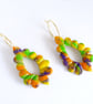 Tropical Hoop Polymer Clay Earrings with Gold Leaf, Stainless Steel Dangles