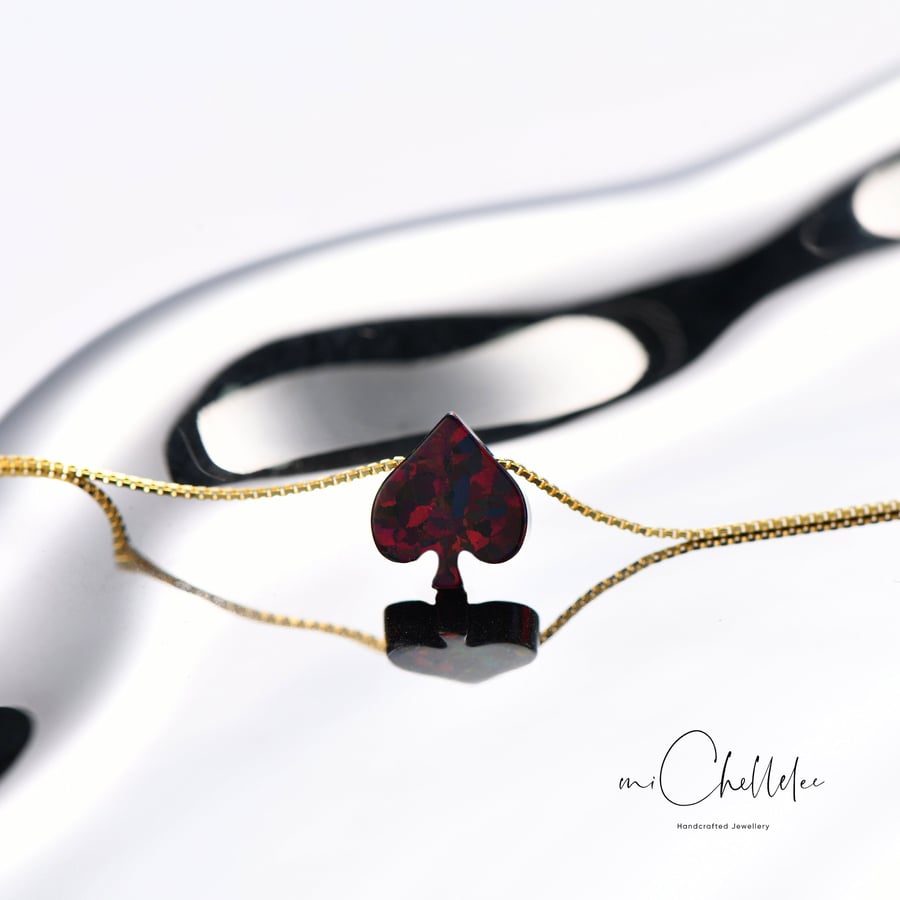 Fire Opal Black Heart Necklace with Sterling Silver Chain