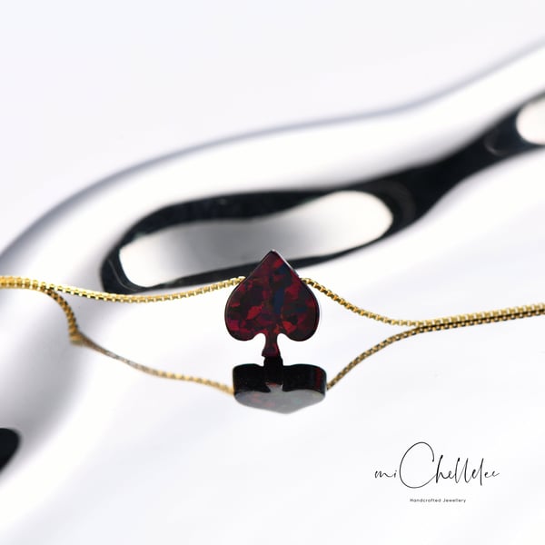 Fire Opal Black Heart Necklace with Sterling Silver Chain