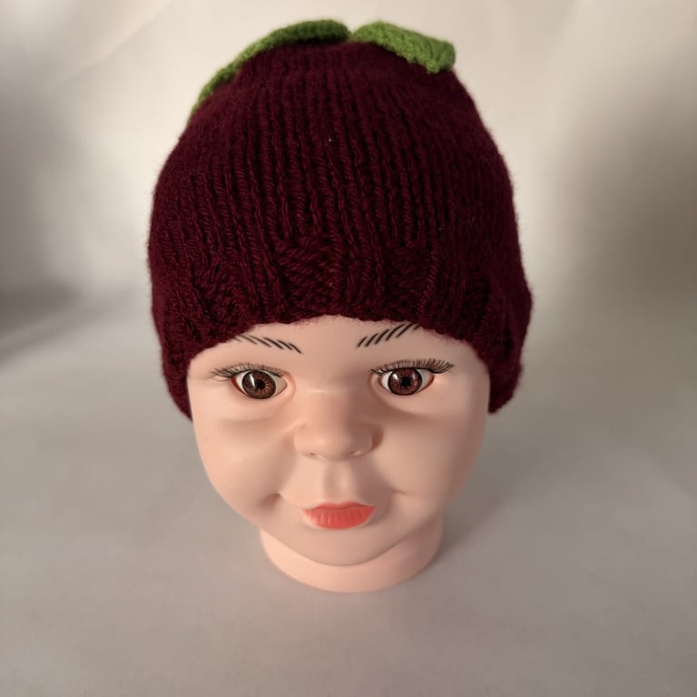 Children's Hand Knitted Hat with Flower and Leaf Decoration