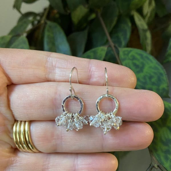 Herkimer Diamond Gemstone Ruffle Disco Earrings