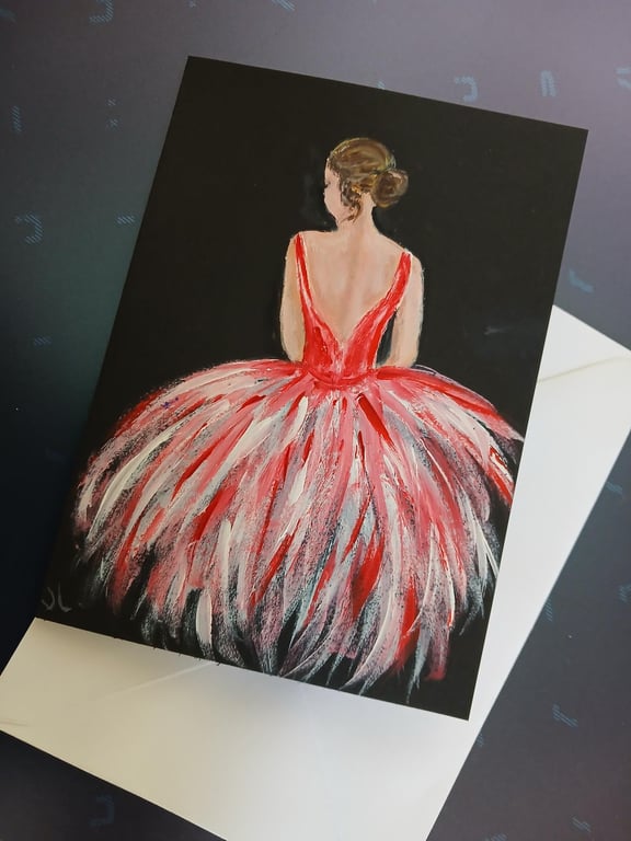 Hand Painted Ballerina Card, handmade hand painted greetings card
