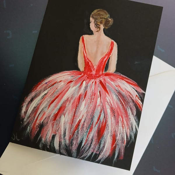 Hand Painted Ballerina Card, handmade hand painted greetings card