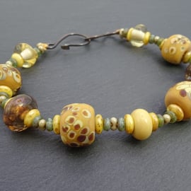 brown lampwork glass beaded bracelet, copper jewellery