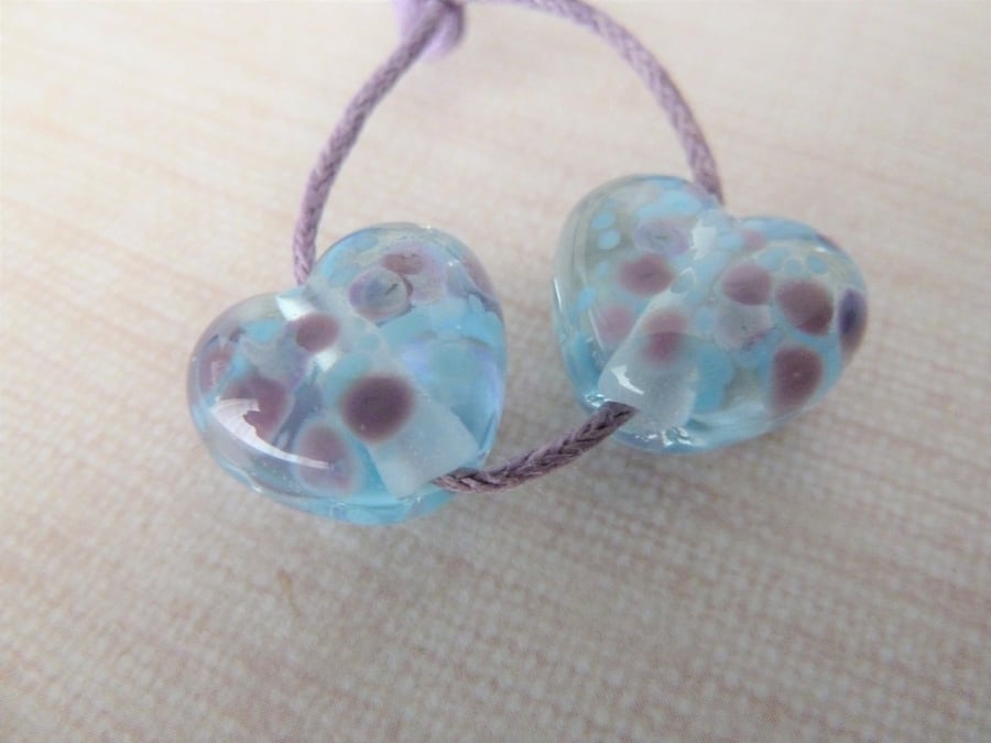 purple and blue frit lampwork glass heart beads