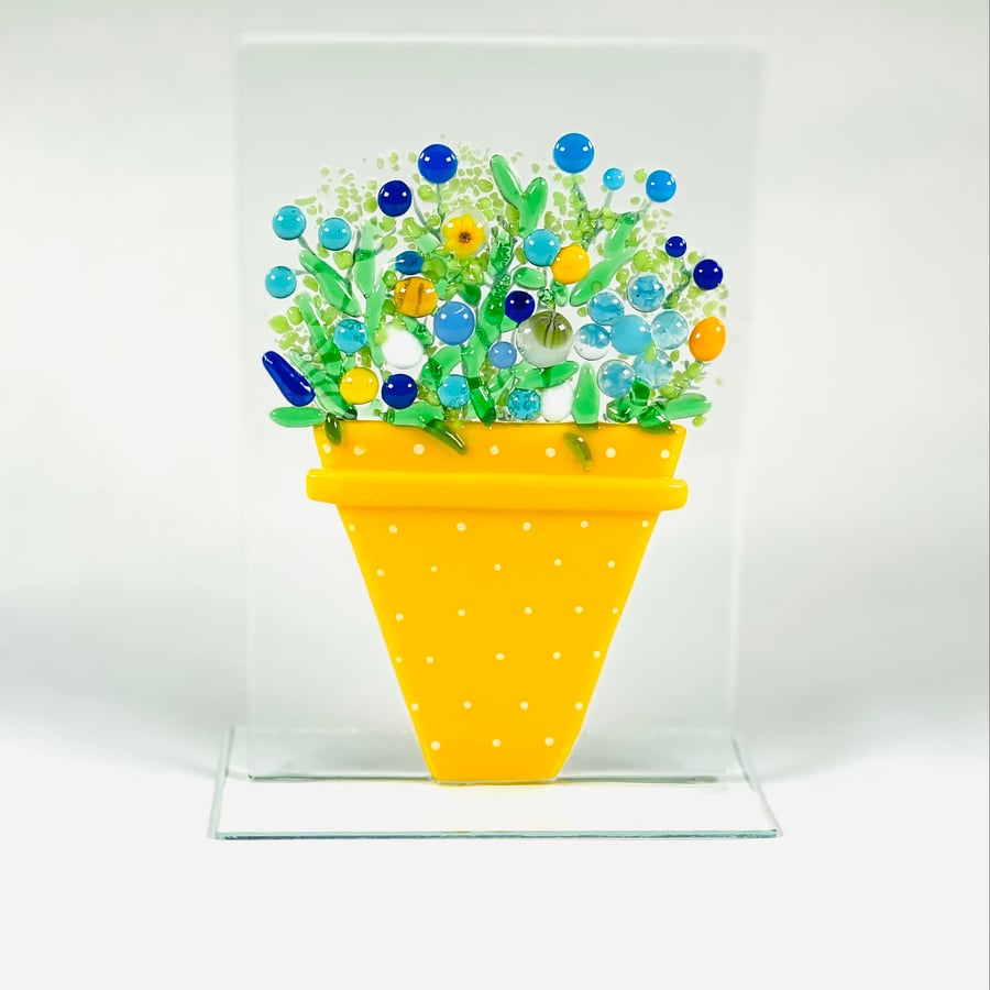 Fused glass flower pot ornament,glass art