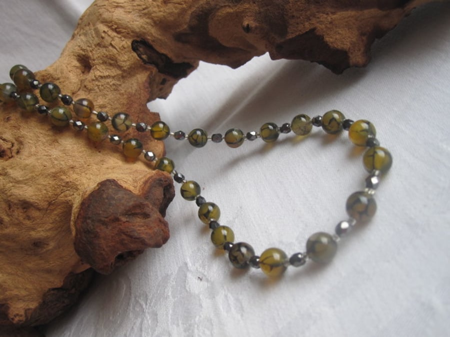 Dragon Stone - Agate & Czech Fire Polished Glass Necklace