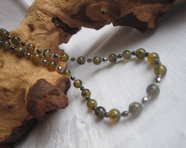 Dragon Stone - Agate & Czech Fire Polished Glass Necklace