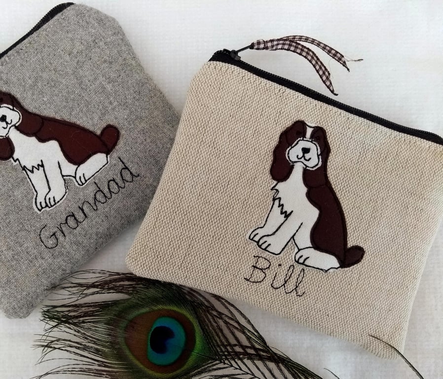 Personalised Purse with Spaniel Dog Design - Choice of Colour & Text 