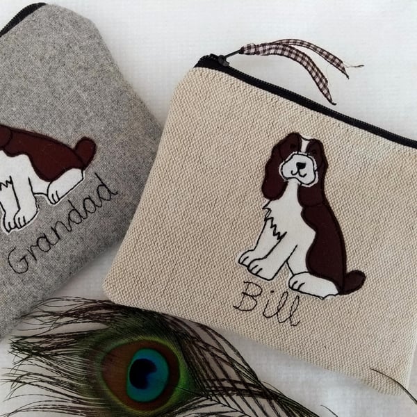 Personalised Purse with Spaniel Dog Design - Choice of Colour & Text 