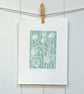 Poppy Seedhead in duck egg blue - Linocut Print - Image 3