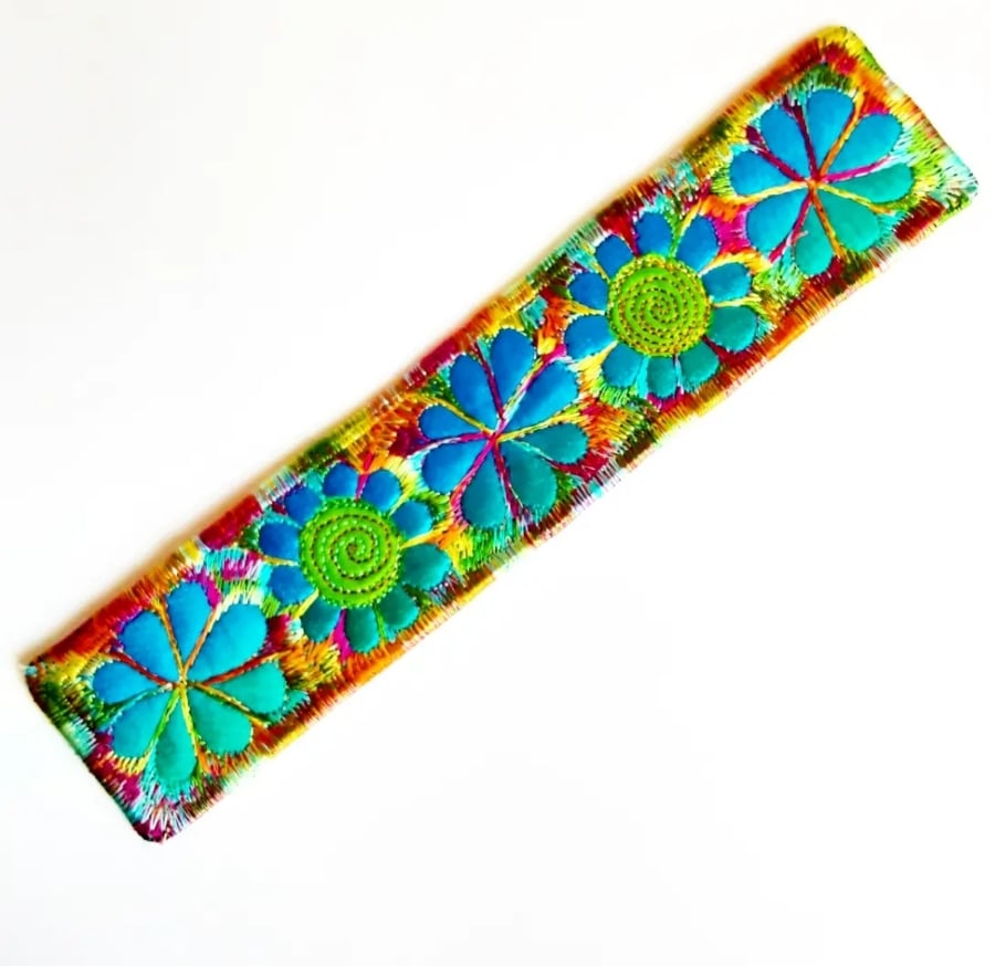 Handmade Embroidered Fabric Bookmark Textile Art Book Lover Gift 