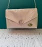 Cream Faux Leather Handbag with Silver Chain Strap and Crystal detail