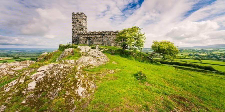 Panoramic photography print of iconic Brentor Church, Dartmoor, Devon