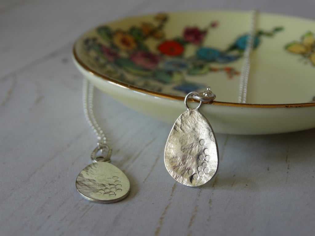Bird's egg pendant - textured recycled silver