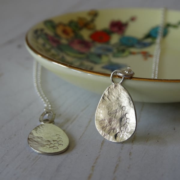 Bird's egg pendant - textured recycled silver