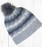 Crochet hat, beanie. Grey and white ombre ladies swirl pom pom hat. Ladies hat. - Image 8