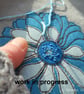 free motion and hand embroidered floral textile hoop original art turquoise blue - Image 9
