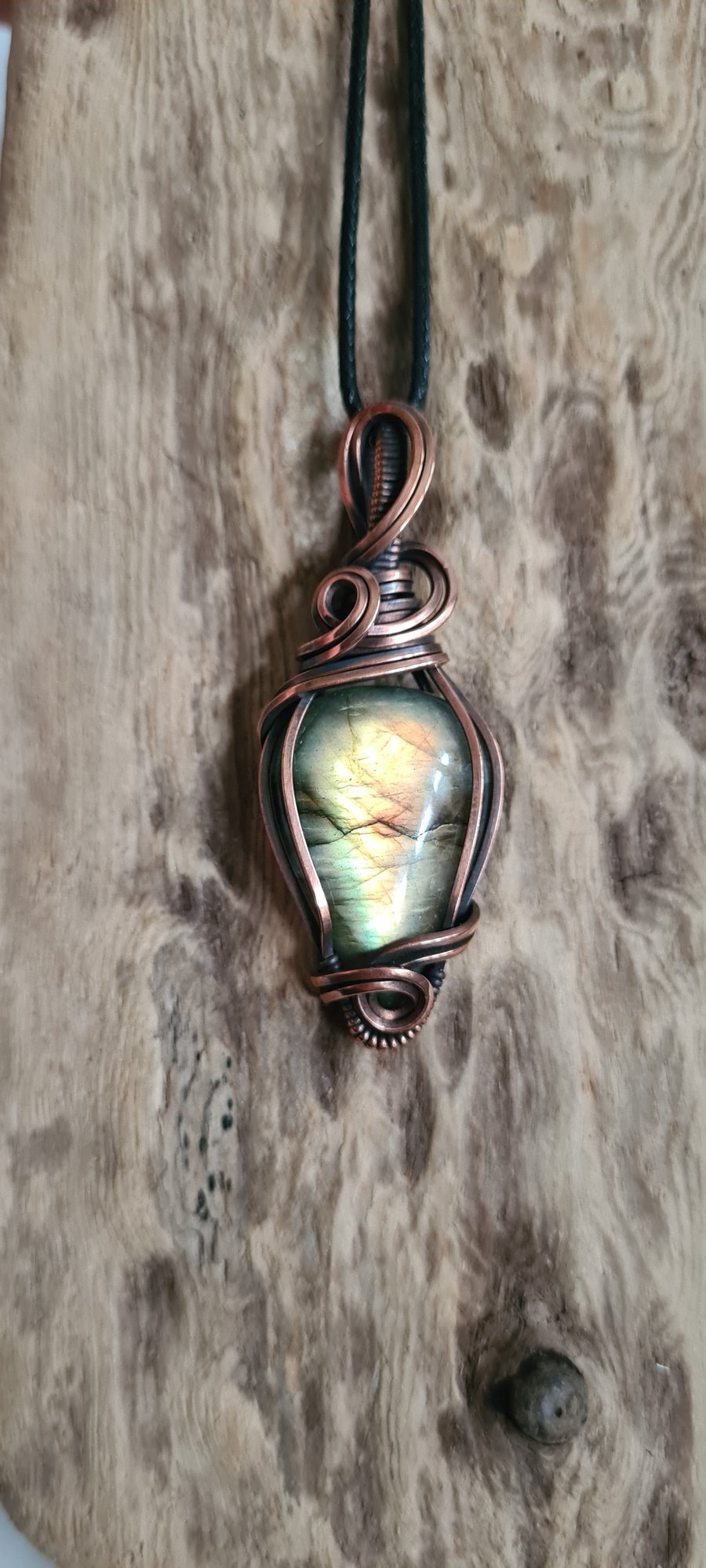 Natural Golden Labradorite & Copper Necklace Pendant Gift Crystal Jewellery