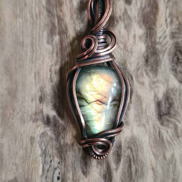 Natural Golden Labradorite & Copper Necklace Pendant Gift Crystal Jewellery