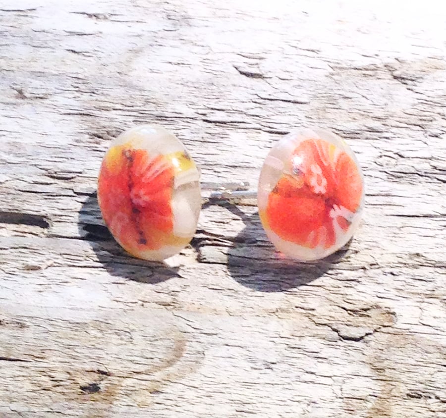 Kiln Fused Glass and Sterling Silver Stud Earrings - UK Free Post