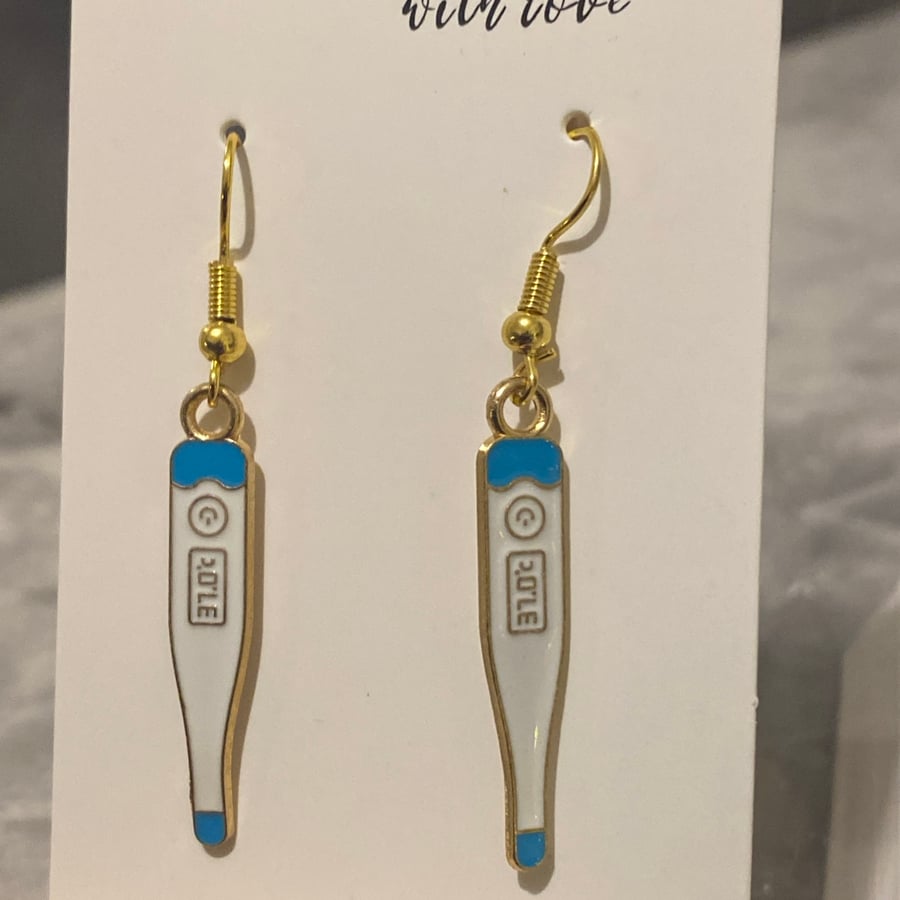Handmade medical nursing blue earrings for sale 