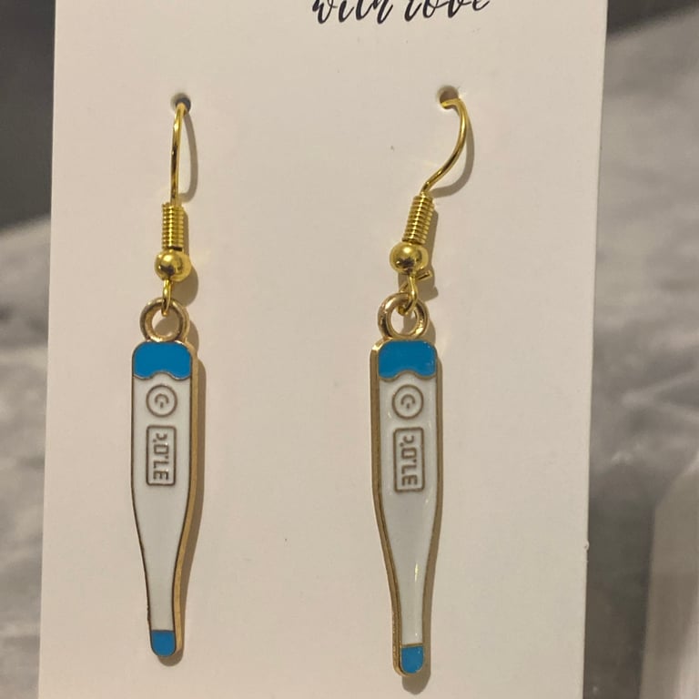 Handmade medical nursing blue earrings for sale 