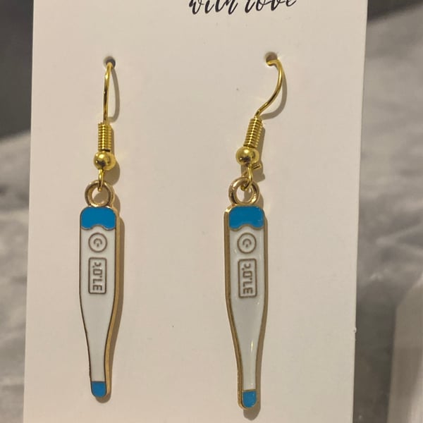 Handmade medical nursing blue earrings for sale 