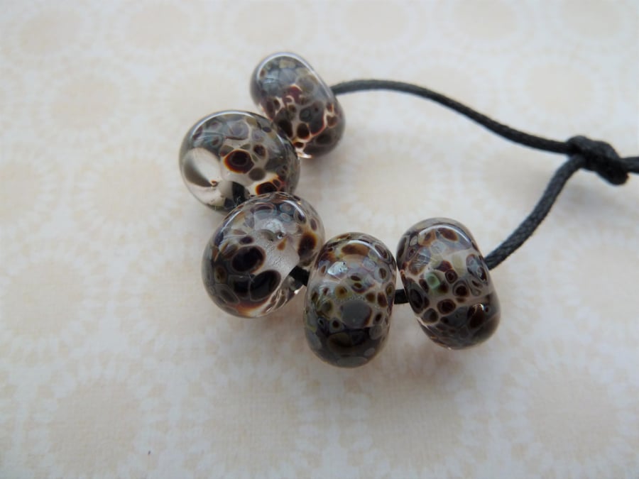 handmade lampwork glass beads, brown frit