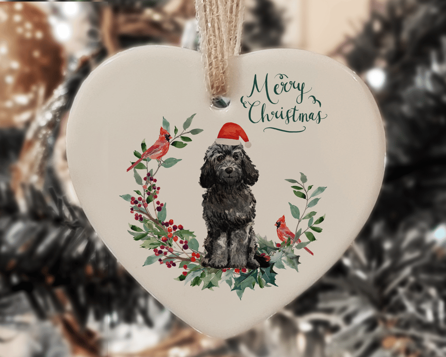 Ceramic Ornament - Black Cockapoo Dog - Personalised Christmas Decoration